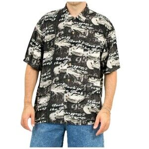 Vintage George Mens Short Sleeve Rock & Roll Cars Guitars Shirt Size Medium